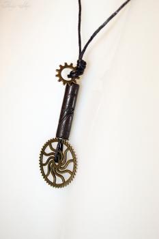 Lederkette "Artificial bronze gear" Halskette