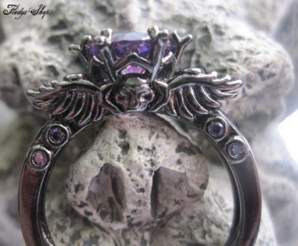 Ring "Totenliebe" 925er Silber mit lila Zirkonia Stein