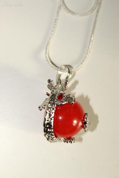 Halskette Glücksdrache mit roter Kugel 925er Silber