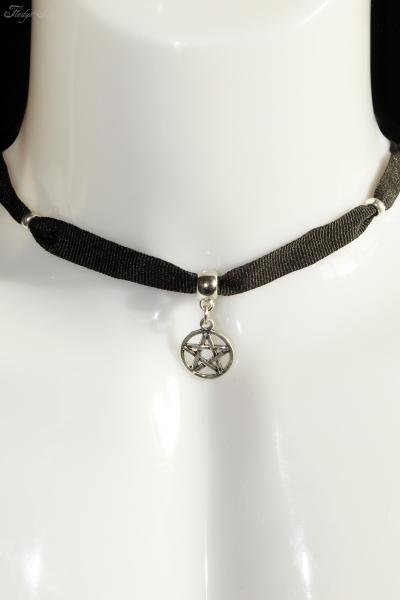 Schwarzes Gothic Halsband mit Pentagramm