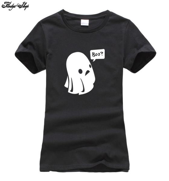 Damen T-Shirt Baumwolle Aufdruck "Boo?"